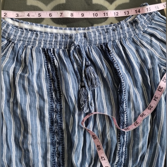 Floral, Embroidered Chambray Peasant Blouse - Picture 10 of 12